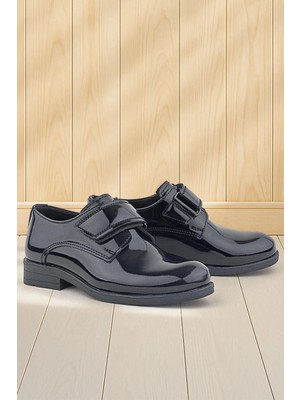 Rakerplus Siyah Rugan Cırt Cırtlı Oxford Çocuk Ayakkabısı Suni Deri Kalın Tabanlı Erkek Çocuk
