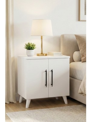 Reyo Enda Home Lumen 2 Kapaklı Raflı Klasik Komodin Beyaz