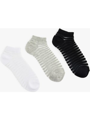 Koton Çizgili Tül Detaylı 3'lü Patik Çorap Seti