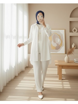 Modamorfo Düğmeli Oversize Düz Gömlek -Beyaz