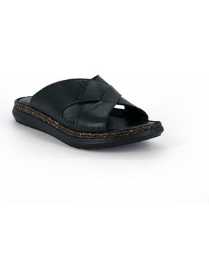 Mammamia D26YT-1355 Kadın Hakiki Deri Günlük Comfort Terlik Siyah