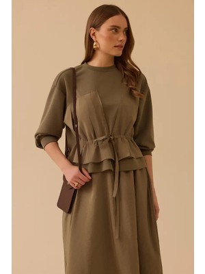 Seçil Kadın Çift Kumaşlı Bağcıklı Sweatshirt - Haki