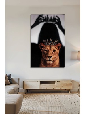 BG Design Asalet ve Güç Temalı Modern Taçlı Dişi Aslan Dekoratif Cam Tablo
