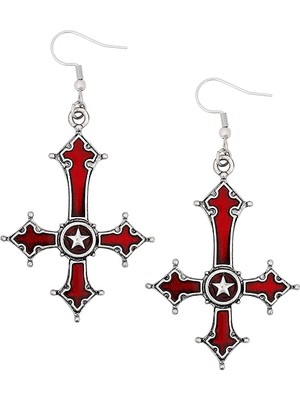 Dükkan Design Kırmızı Lucifer Ters Haç Küpe