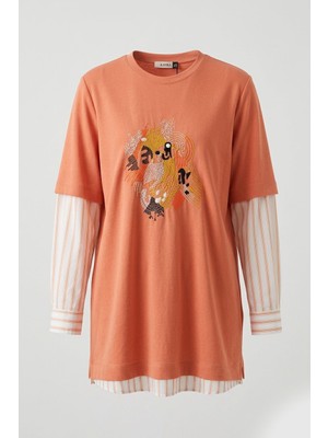 Kayra Kadın Nakış Işlemeli Sweatshirt - Şeftali