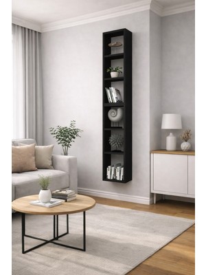 Dekormer Design Duvar Rafı Kitaplık Dikey Hediye Rafı Mobilya Takım Siyah