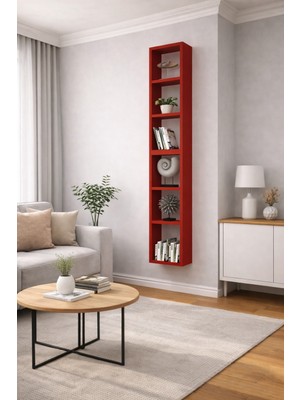 Dekormer Design Duvar Rafı Kitaplık Dikey Hediye Rafı Mobilya Takım Kırmızı