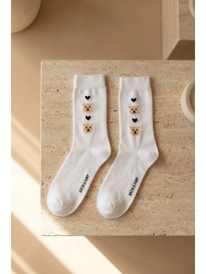 Katia & Bony Kadın Ayıcık Desenli Beyaz Soket Çorap