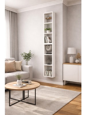 Dekormer Design Duvar Rafı Kitaplık Dikey Hediye Rafı Mobilya Takım Beyaz
