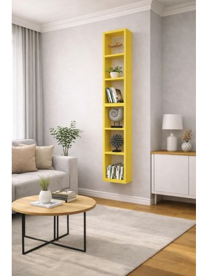 Dekormer Design Duvar Rafı Kitaplık Dikey Hediye Rafı Mobilya Takım Sarı