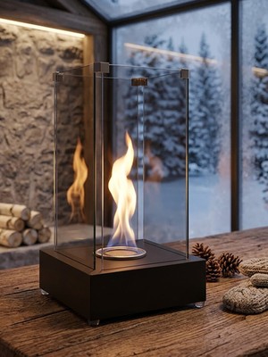 Taş Devri Şömine Helix Model Siyah Masaüstü Bio Etanol Bacasız Şömine