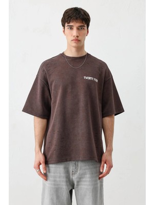 Vamos Baskılı Oversize Tişört Kahve