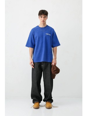 Vamos Baskılı Oversize Tişört Saks