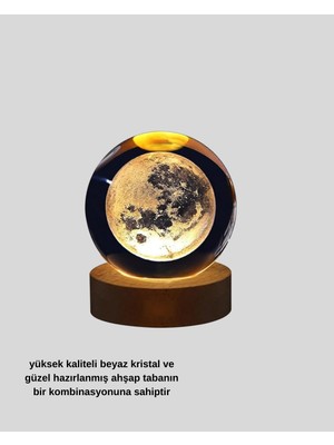 MK Beykoz Ay Temalı Kristal Küre Gece Lambası LED Aydınlatmalı Premium Dekor - KE002Q-7968L3