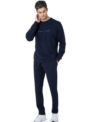 Pierre Cardin %100 Pamuk Erkek 3 Iplik Eşofman Takım, Bisiklet Yaka Kolları Manşetli, Düz Paça ve Cep Detaylı