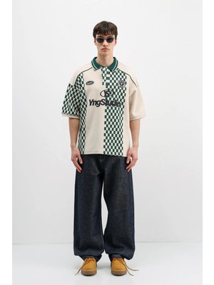 Vamos Polo Yaka Baskılı Oversie Tişört Taş