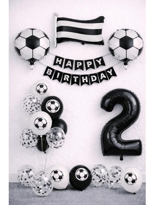 Patladı Gitti Siyah Beyaz Futbol Temalı 2 Yaş Doğum Günü Balon Seti