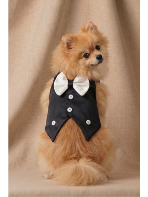Patipin Papyonlu Esnek Köpek Smokini - Şık Köpek Takım Elbisesi - Cırt Cırtlı Köpek Takım Elbise Kıyafeti