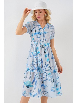 byasafkids Desenli Kısa Kol Elbise 2558 - Mavi