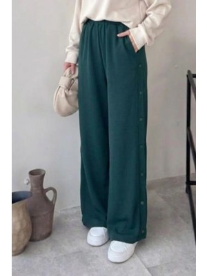 Tesettür Diyarı Mono Yanları Düğmeli Oysho Tesettür Pantolon- Zümrüt