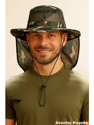 Mustran Uv Korumalı Enseli Outdoor Şapka Bahçe Balıkçı Kamuflaj Güneş Şapkası Hafif