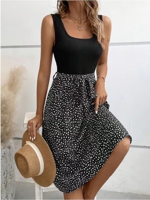 byasafkids Kadın Askılı Yuvarlak Yakalı Üst Viskon Alt Süprem Kısa Elbise