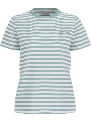 Guess Kadın Regular Fit Çizgili T-Shirt - Yeşil