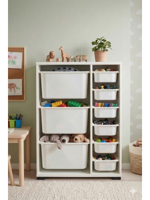 Decosense 9 Çekmeceli Çok Amaçlı Oyuncak Dolabı ve Saklama Ünitesi – Çocuk Odası Düzenleyici Etiket Hediyeli