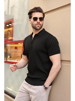 Madmext Siyah Polo Yaka Slim Fit Triko Erkek Tişört E7465