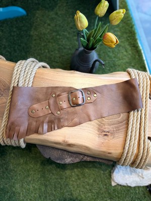 Yılday Gür Butik Sterling El Yapımı Püsküllü Hakiki Deri Bohem Korse Kemer - Standart Beden