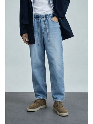 Damga Erkek Günlük Premium Mavi Baggy Kot Pantolon