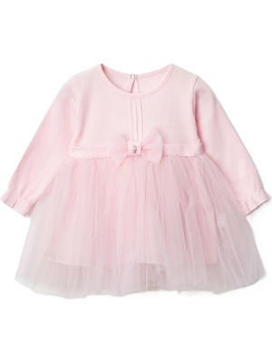 Minicix Kız Bebek Pudra Tütü Elbise Uzun Kollu Astarlı Özel Gün & Bayramlık 9-24 Ay (Dar Kalıp)