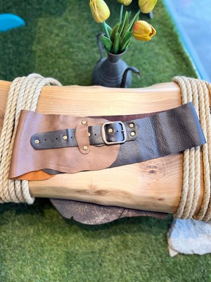 Yılday Gür Butik Wesley El Yapımı Çift Tonlu Hakiki Deri Bohem Korse Kemer - Standart Beden