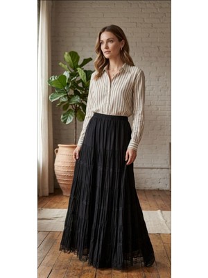 Lifera Premium Dantel Detay Penye Etek