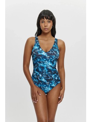 Louren V Yaka Toparlayıcı Kuplu Mayo Desenli M12014