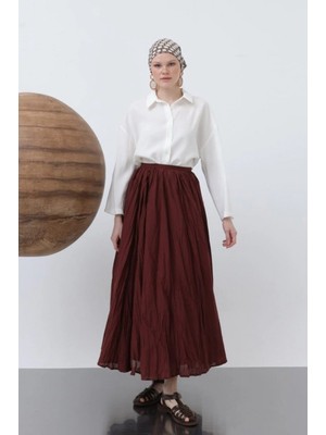 MiraLive Miray- Kadın Yüksek Bel Arkadan Fermuarlı Kırışık Geniş Kesimli Vural Etek