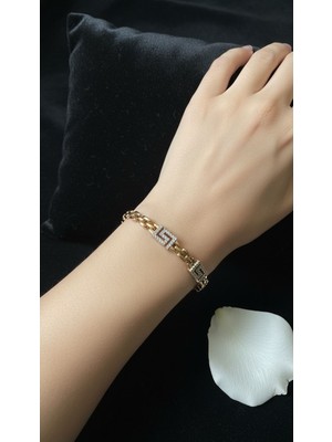 Solène Cros Rose Gold Altın Kaplama Zirkon Taşlı Çelik Bileklik