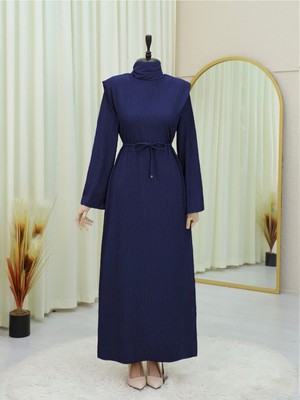 Modamorfo Omuzu Vatkalı Bağcıklı Bürümcük Elbise -Laci