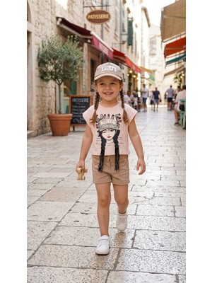 sealy kids Püskül Saç Detaylı Şort T-Shirt Şapka Takım
