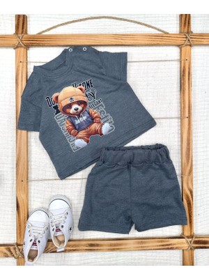 Diji Baby 9-12-18-24 Ay Dansçı Ayıcık Baskılı Şortlu Kısa Kollu Tişört 2li Erkek Bebek Takımı
