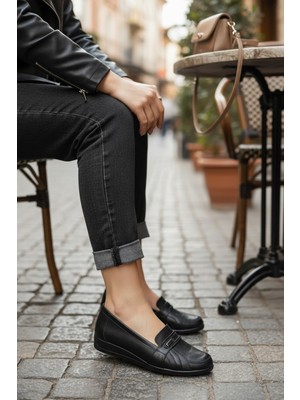 Enoch Kadın Minimalist Metal Aksesuarlı Ortopedik Hakiki Deri Comfort Babet