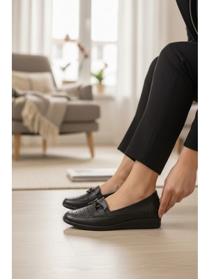 Enoch Kadın Lazer Kesim Brogue Detaylı Ortopedik Hakiki Deri Comfort Babet