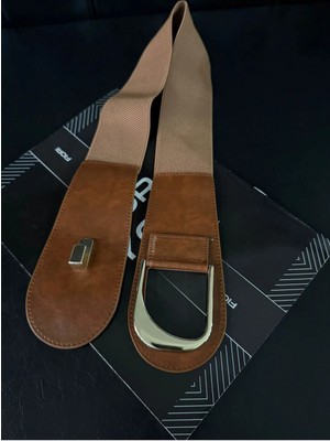 Fiori Gold Tokalı Geçmeli Elastik Kadın Kemeri, Ceket Kemeri, Gömlek Kemeri, Elbise Kemeri