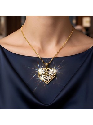 Bontexs Kadın Çiçek Motifli Zirkon Taşlı Kalp Kolye - Kararmaz Gold Kadın Zincir