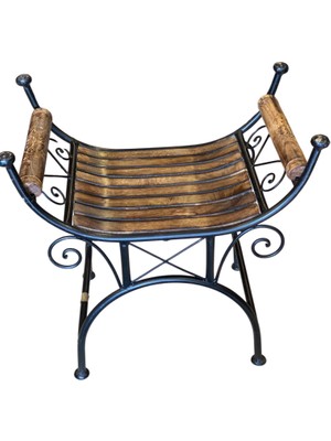 Otantik Çarşı Ahşap Ferforje Oymalı Puf Tabure