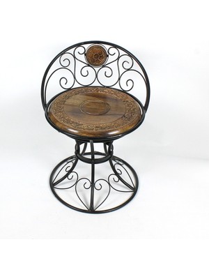 Otantik Çarşı Ahşap Ferforje Oymalı Sandalye Tabure 46X46X59 Cm. KNA50-1