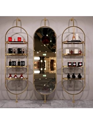 Md Vitrin Dekorasyon Gold Kaplama 3lü Oval Mağaza Sistemi Askılık Sistemi Butik Rafı Mağaza Stand