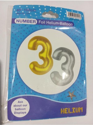 Abnturk Gümüş Renkli Dev Boyutlu 100 Cm. Folyo 3 Rakamı Balon