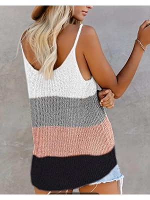 Bizcomoda Kadın Askılı Yuvarlak Yaka Salaş Triko Bluz