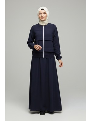 Ece Giyim Kadın Elbise Geniş Askılı Ceket Önü Fermuarlı Altı ve Kol Ağzı Lastikli Ikili Elbise Takım